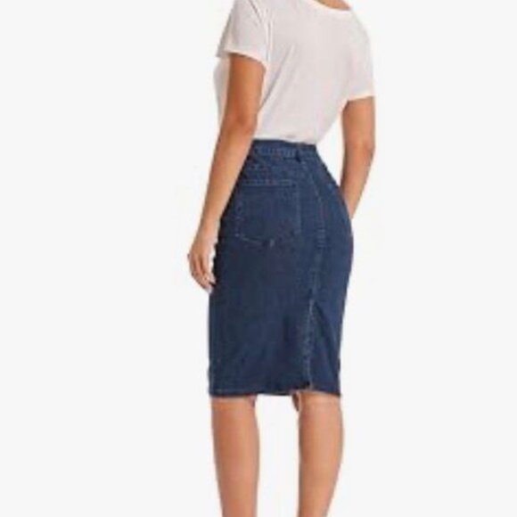 GUANYY High-Waisted Denim Midi Pencil Skirt – XL – Stretch - Picture 5 of 6